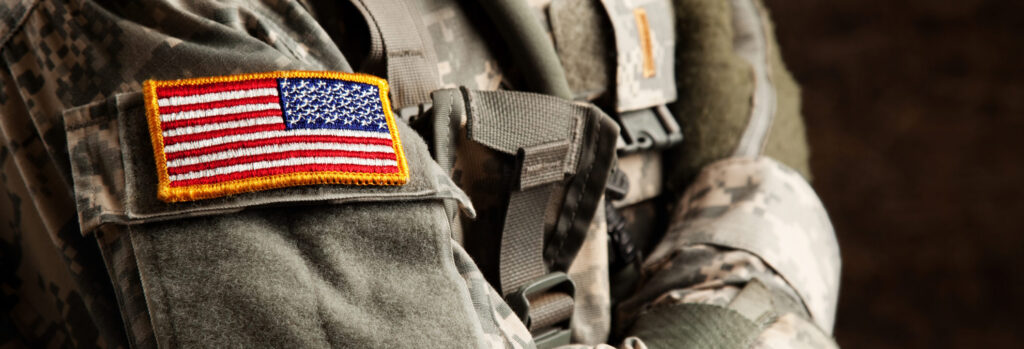 US Army soldier in universal camouflage uniform.