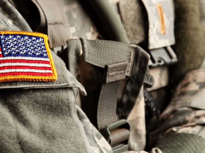 US Army soldier in universal camouflage uniform.