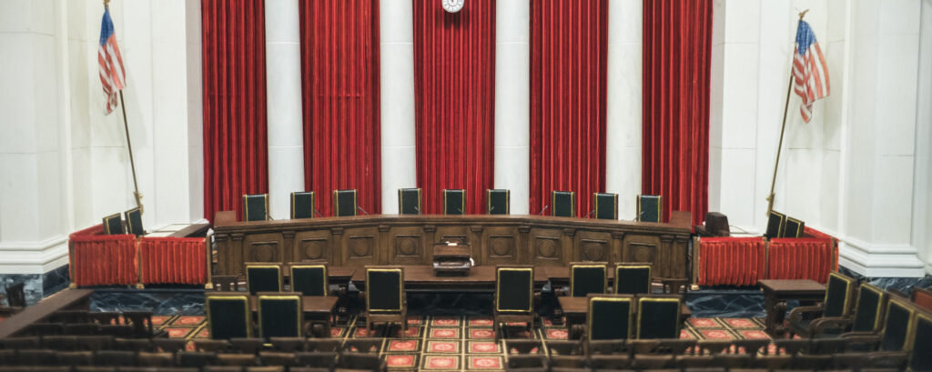 Interior of US Supreme Court in Washington DC.