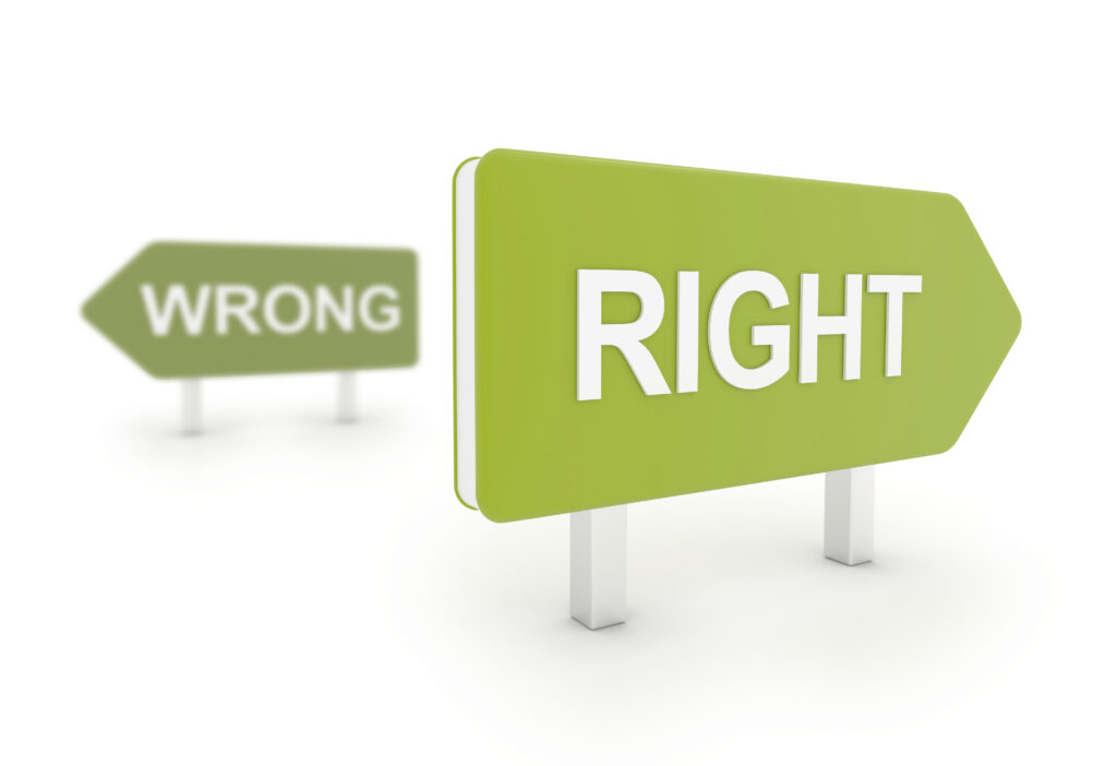 green right or wrong signs