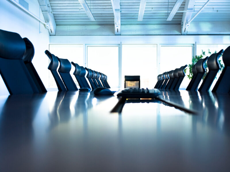 Conference room with large table and many chairs